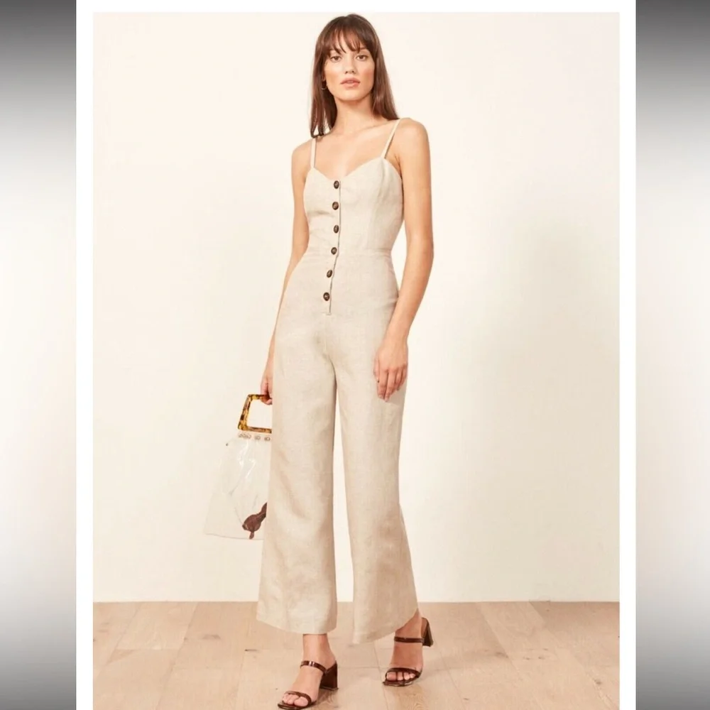 Reformation Sand Beige Torta Linen Jumpsuit Sz S